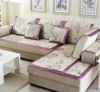 夏季現代布藝皮沙發冰絲席藤席涼感防滑沙發坐墊